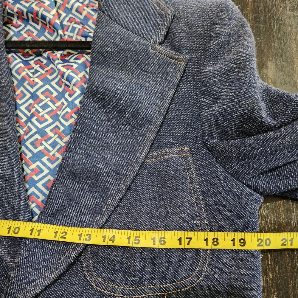 Vintage 60s 70s Western Sport Jacket Men's M Blue Polyester Denim Blazer